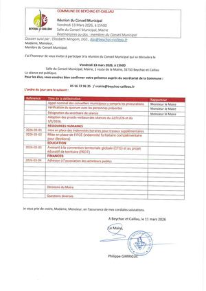 Convocation 13 Mars 2026