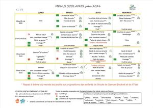 Menus cantine mai-Juin 2026