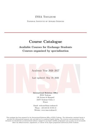 Courses catalogue for exchange per specialization