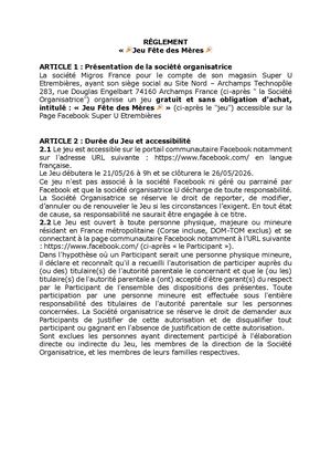 Règlement Jeu Fdm Et