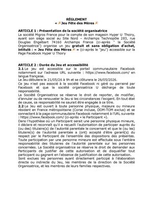 Règlement Jeu Fdm Th