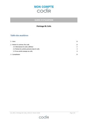 GU MCC Pointage BL Colis CDO