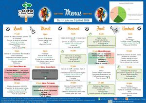 Menus restaurants scolaires juin 2026