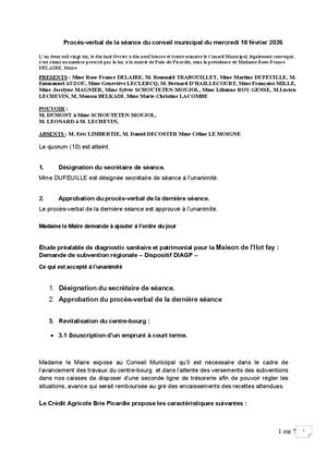 Pv De La Séance Du Cm Du 18022026