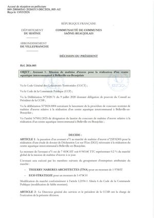 DEC2026 005 TP Décision Président Avenant Maitrise Oeuvre Centre Aquatique Interco Be B