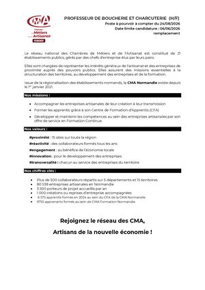 Offre Professeur De Boucherie Et Charcuterie Lh Temps Plein 1