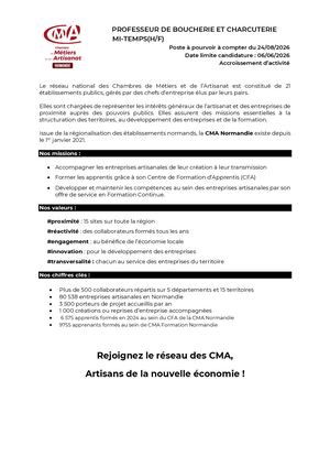 Offre Professeur De Boucherie Et Charcuterie Mi Temps Lh 1