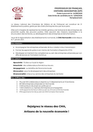 Offre Professeur De Français Histoire Géographie Le Havre 2026 2