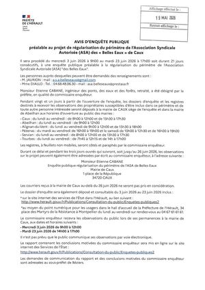 Avis D'enquête Publique Préalable Au Projet De Régularisation Du Périmètre De L'association Syndicale Autorisée (Asa) Des Belles Eaux De Caux