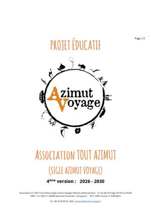 Projet ÉDucatif 2026 2030 Azimut Voyage