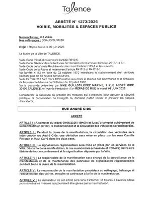 Arrêté 1273 2026 Repas De Rue Rue André Gide Le 09 06 2026
