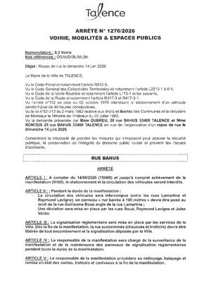 Arrêté 1276 2026 Repas De Rue Le Dimanche 14 06 2026 Rue Bahus