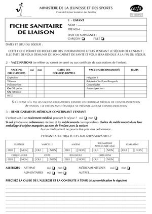 Fiche Sanitaire De Liaison