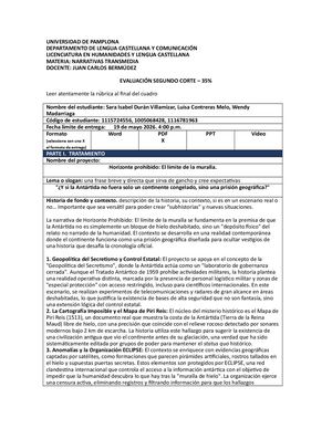 Evaluación Segundo Corte Narrativas Transmedia