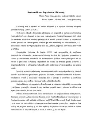 Sustenabilitatea în Proiectele eTwinning