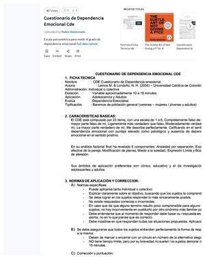 Pdf Cuestionario De Dependencia Emocional Cde Compress