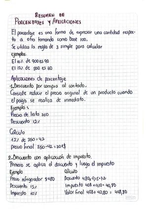 Resumen Porcentaje Y Aplicacion