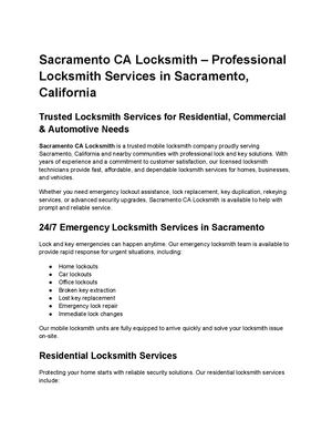 Sacramento Ca Locksmith Business Profile