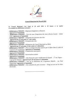 Compte-rendu du Conseil Municipal du 20 avril 2026