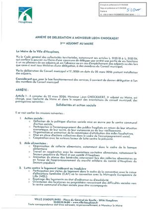 Arrêté de délégation à Léon CNOCKAERT 3ème Adjoint