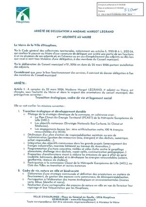 Arrêté de délégation à Margot Legrand 4è Adjointe