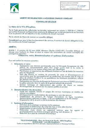 Arrêté de délégation à Charles Lenglart Conseiller Délégué