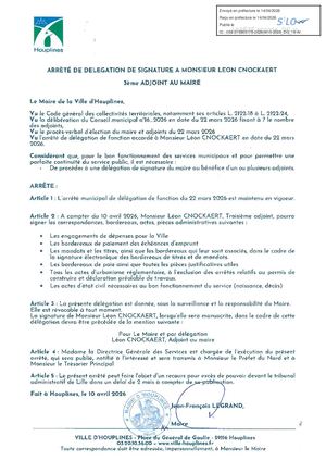 Arrete de delegation de signature Leon Cnockaert 3 Eme Adjoint