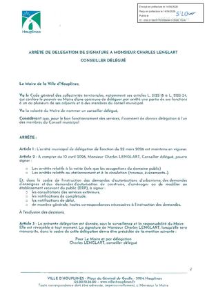 Arrêté de délégation de signature Charles Lenglart