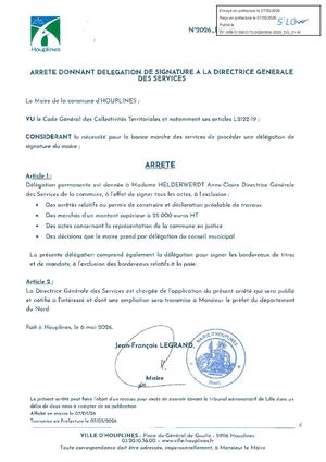 Arrêté Donnant Délégation De Signature à La Directrice Générale Des Services