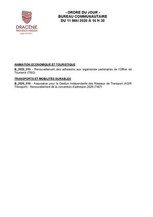 Délibérations Bureau du 11 mai 2026
