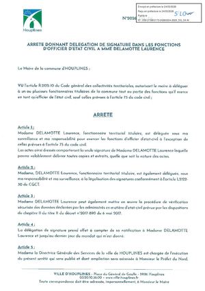 Arrêté de délégation de signature Officier d'état civil Laurence DELAMOTTE