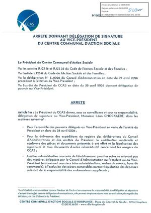 Arrêté donnant délégation de signature au vice-président du CCAS