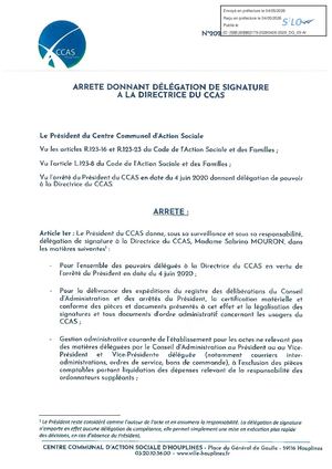 Arrêté donnant délégation de signature à la directrice du CCAS