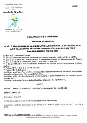 Arrêté De Saison Secteur Damgan Centre 2026
