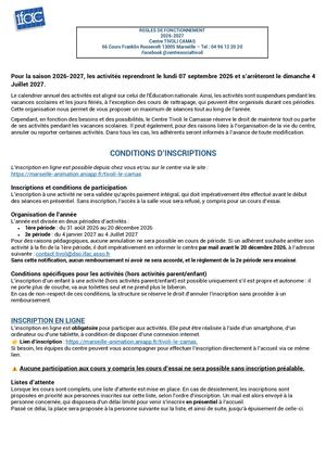 Règles De Fonctionnement 2026 2027