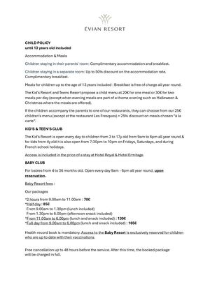 Children Policy At Evian Resort