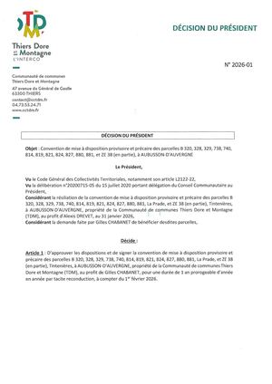 Décisions Président 2026 Tdm