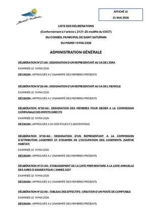 Liste Délibérations Cm Du 19 Mai 2026