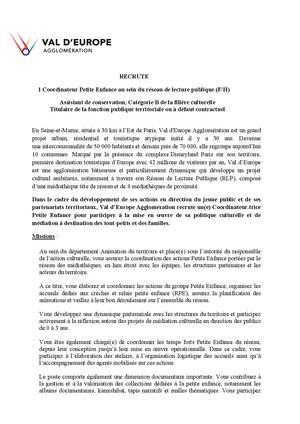 Coordinateur Petite Enfance au sein du Réseau de Lecture Publique