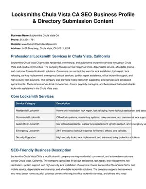 Locksmiths Chula Vista Seo Profile