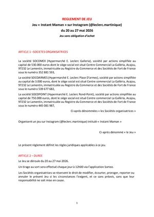 Règlement De Jeu Instant Maman 2026