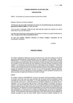 Procès verbal du Conseil municipal du 09 04 2026