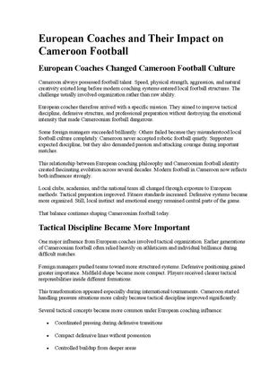 European Coaches And Their Impact On Cameroon Football