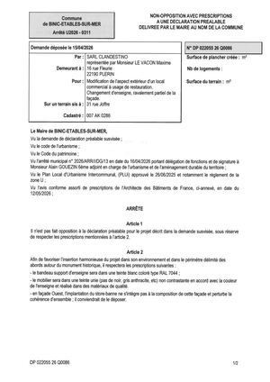 DP 26 Q 0086 - Arrêté
