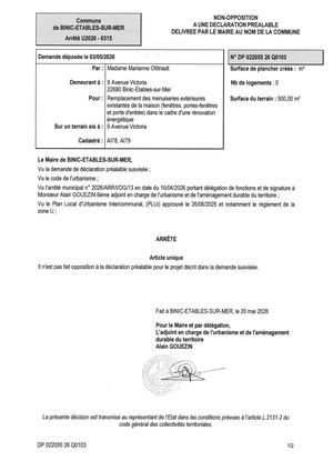 DP 26 Q 0103 - Arrêté