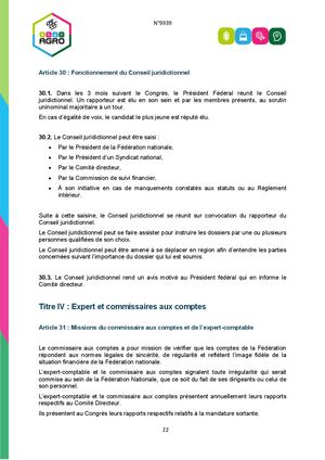 Art 30 2 Des Statuts Fédéraux