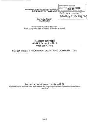 BUDGET PRIMITIF 2026 BUDGET ANNEXE PROMOTION LOCATIONS COMMERCIALES