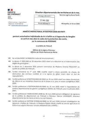 Arrêté Prefectoral N° Ddtm34 2026 05 17077