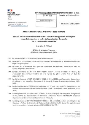 Arrêté Préfectoral N° Ddtm34 2026 05 17078
