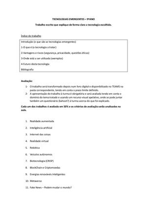 Tecnologias Emergentes Trabalho